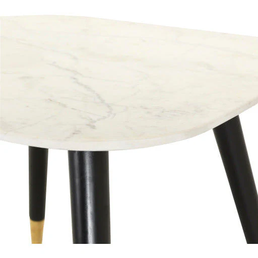 Surya Grandeur White Marble Top With Black Wood Base & Brass Feet Accent Side Table GUR-003 - Image 4