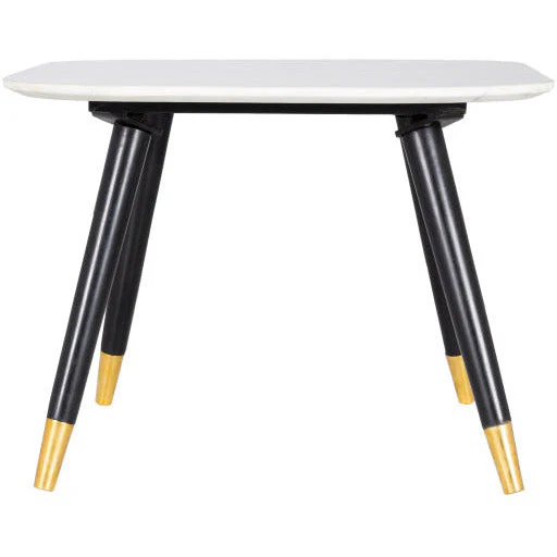 Surya Grandeur White Marble Top With Black Wood Base & Brass Feet Accent Side Table GUR-003 - Image 5
