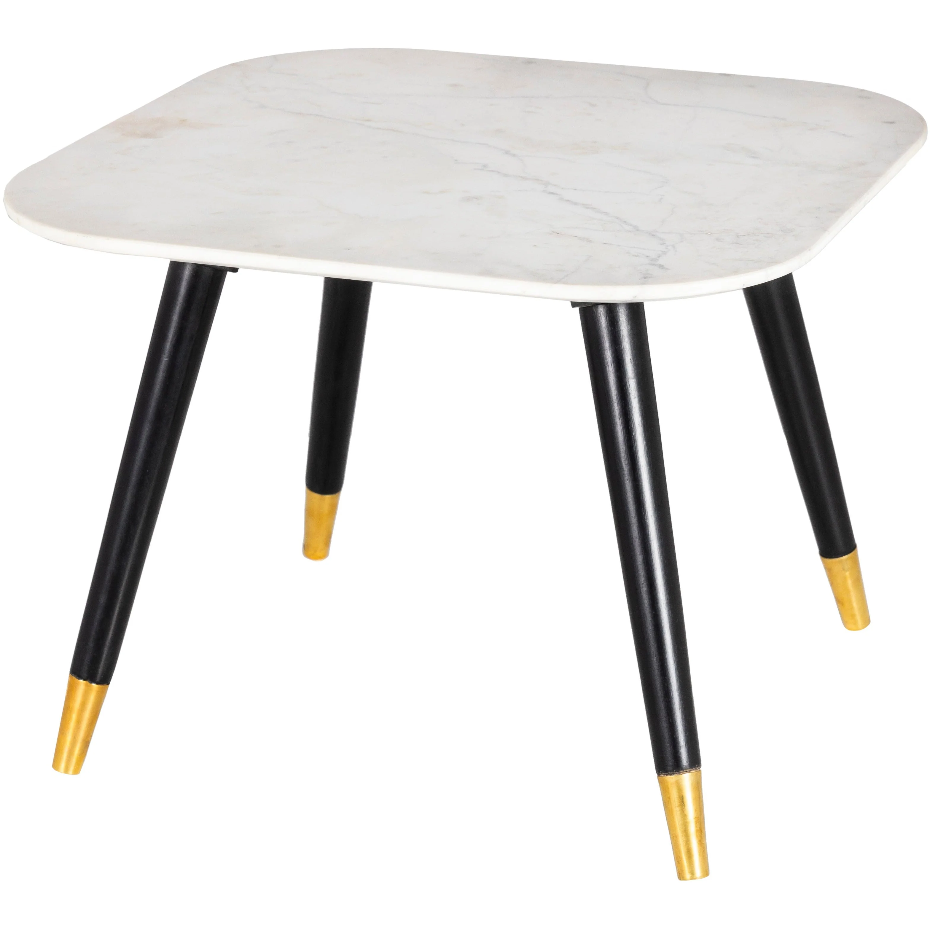 Surya Grandeur White Marble Top With Black Wood Base & Brass Feet Accent Side Table GUR-003 - Image 6