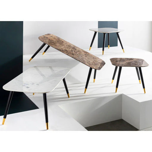 Surya Grandeur White Marble Top With Black Wood Base & Brass Feet Accent Side Table GUR-003 - Image 7