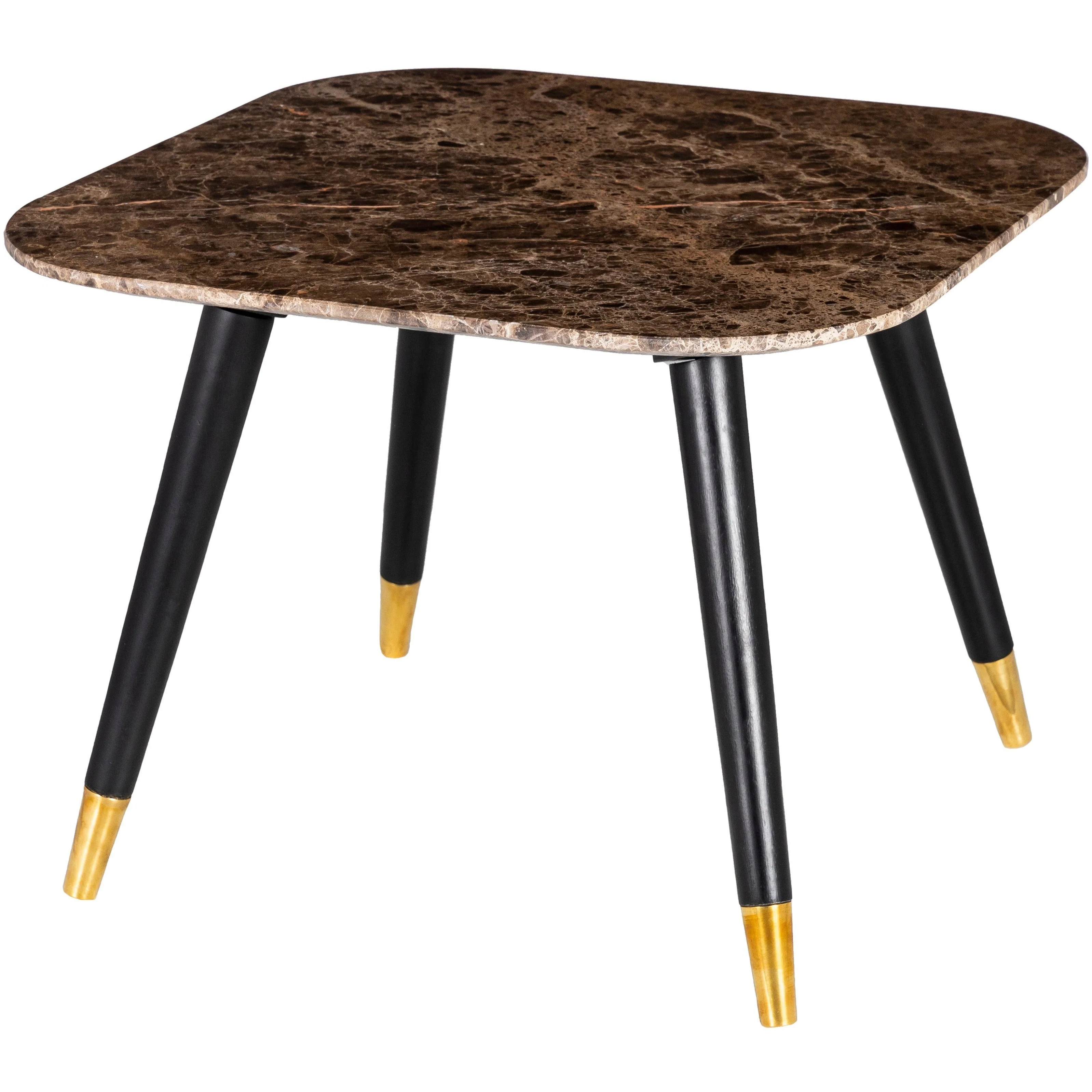 Surya Grandeur Modern Brown Marble Top With Black Wood Base & Brass Feet Accent Side Table GUR-004 - Image 2