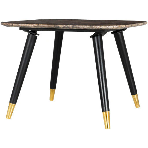 Surya Grandeur Modern Brown Marble Top With Black Wood Base & Brass Feet Accent Side Table GUR-004 - Image 3