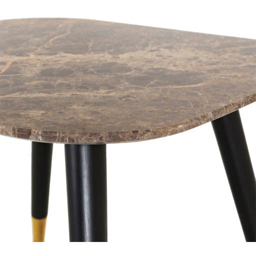 Surya Grandeur Modern Brown Marble Top With Black Wood Base & Brass Feet Accent Side Table GUR-004 - Image 4