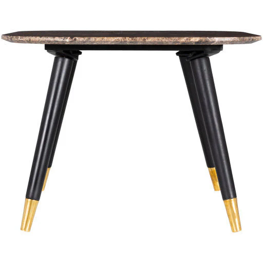 Surya Grandeur Modern Brown Marble Top With Black Wood Base & Brass Feet Accent Side Table GUR-004 - Image 7