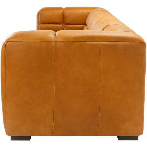 Surya Grenoble Modern Channeled Cognac Brown Leather Sofa - Image 5