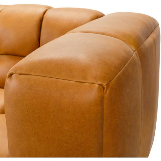 Surya Grenoble Modern Channeled Cognac Brown Leather Sofa - Image 7
