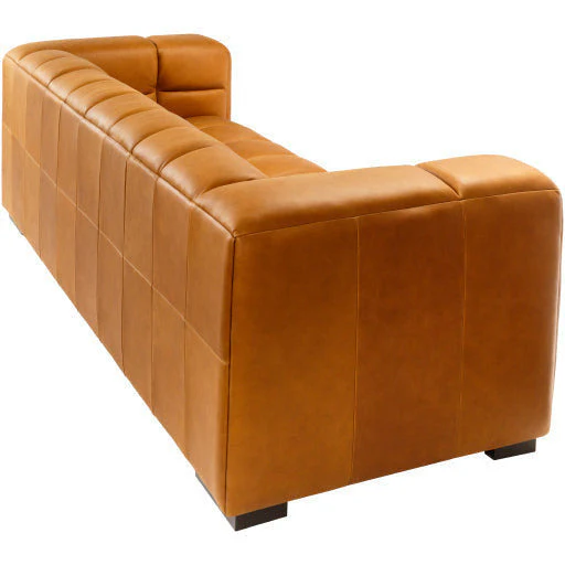 Surya Grenoble Modern Channeled Cognac Brown Leather Sofa - Image 8