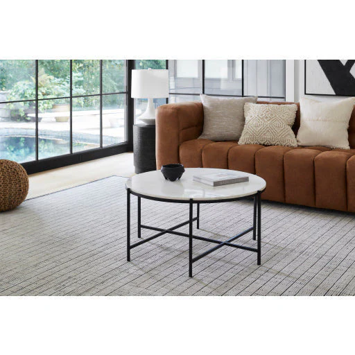 Surya Grenoble Modern Cognac Brown Bonded Leather Sofa - Image 6