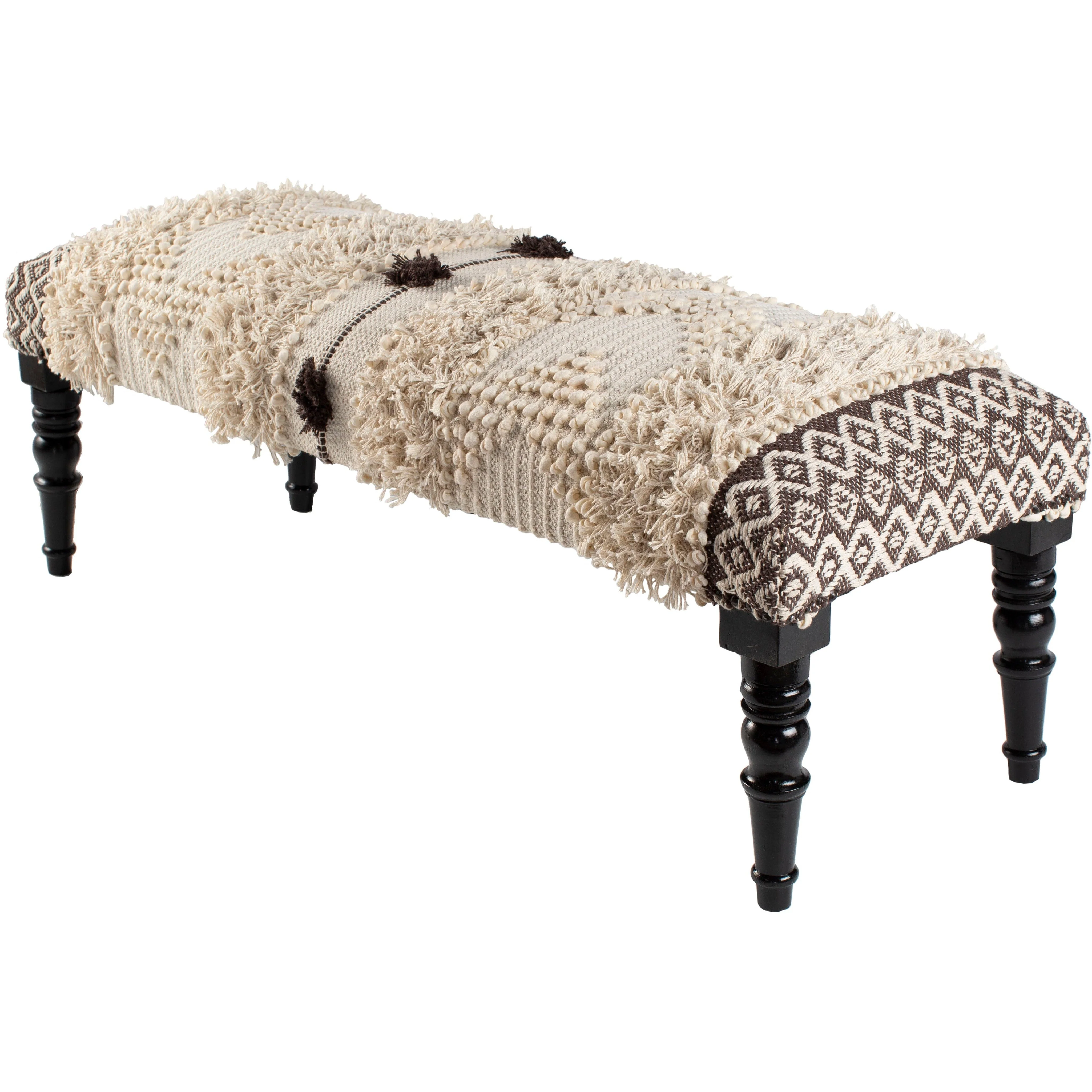 Surya Haarlem Modern Boho Bench With Dark Brown Wood Base HRM-001