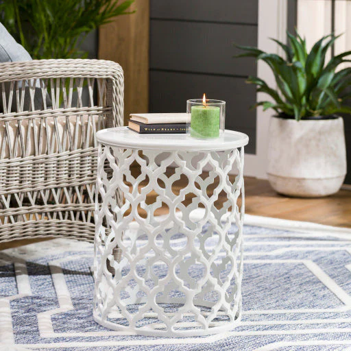 Surya Hammett Modern White Metal Round Accent Side Table HMMT-104