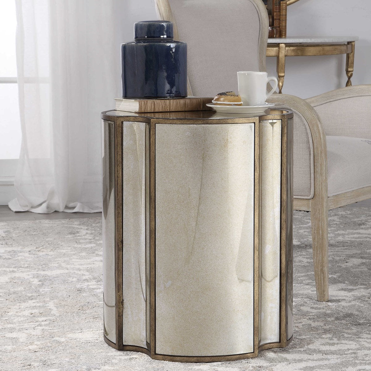 Uttermost Harlow Antiqued Mirror and Brass Accent Table - Image 2