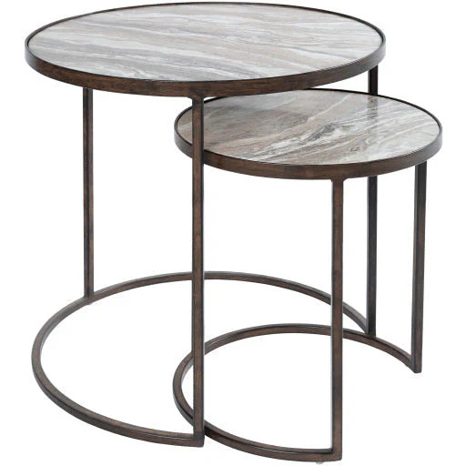 Surya Hearthstone Modern Gray Stone Top With Black Metal Base Set of 2 Nesting Accent Side Tables HTS-002 - Image 8