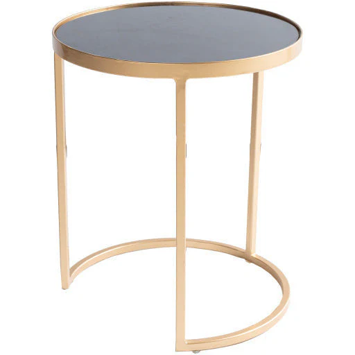 Surya Hearthstone Modern Black Granite Top With Metallic Gold Metal Base Set of 2 Nesting Accent Side Tables HTS-003 - Image 3