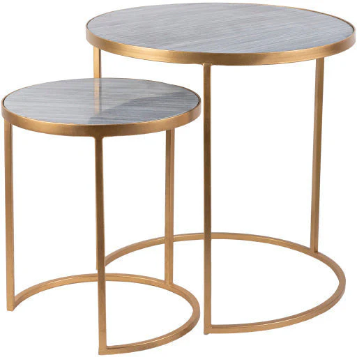 Surya Hearthstone Modern Marble Too With Metallic Gold Base Set of 2 Nesting Accent Side Tables HTS-004 - Image 2