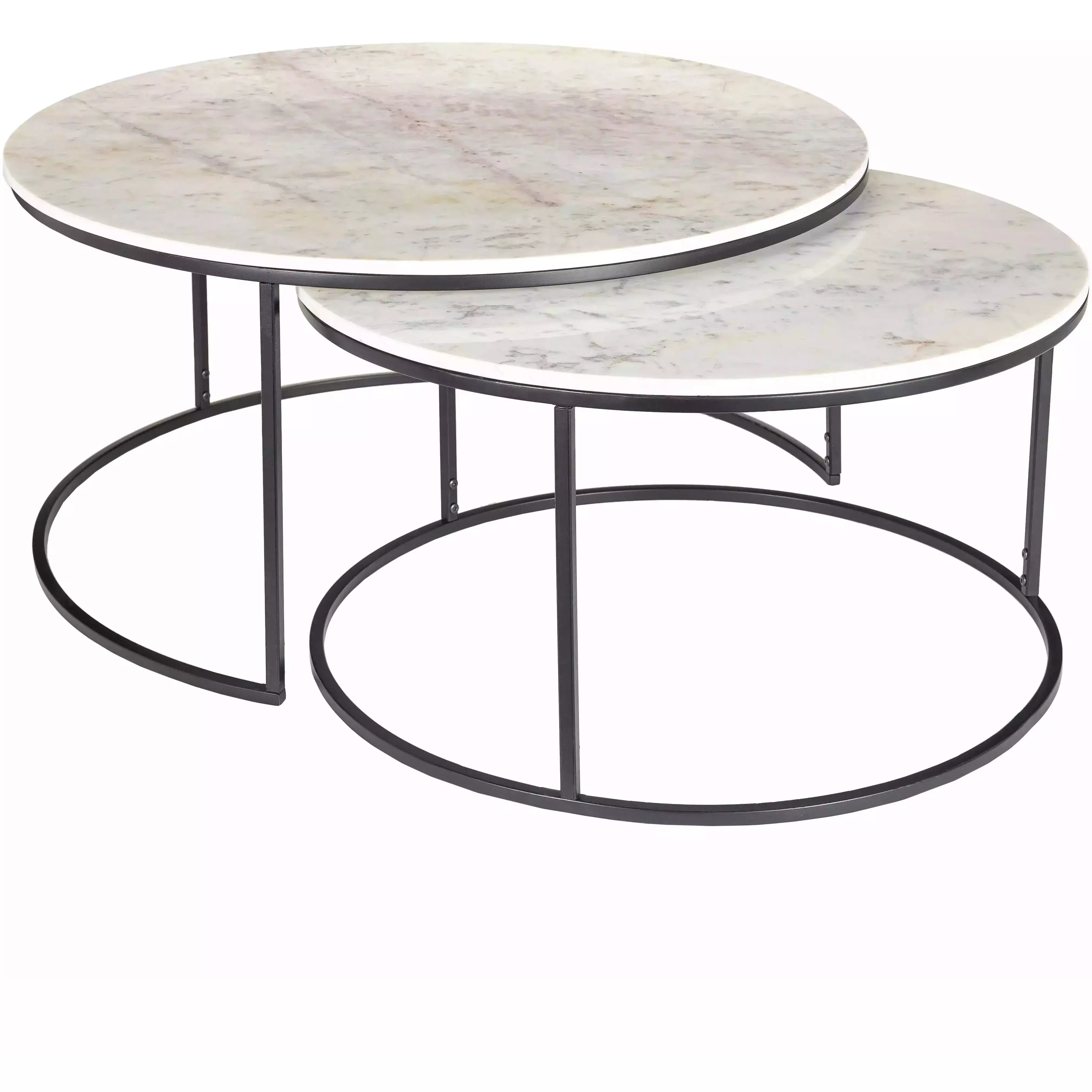 Surya Hearthstone Modern White Marble With Black Base Round Nesting Coffee Tables HTS-005 - Image 2