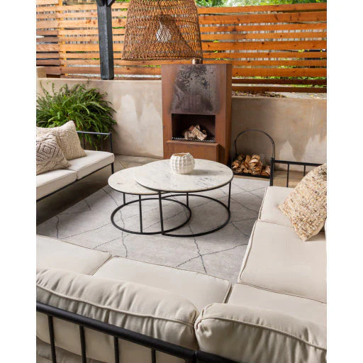 Surya Hearthstone Modern White Marble With Black Base Round Nesting Coffee Tables HTS-005 - Image 3