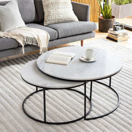 Surya Hearthstone Modern White Marble With Black Base Round Nesting Coffee Tables HTS-005 - Image 4