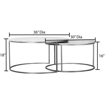 Surya Hearthstone Modern White Marble With Black Base Round Nesting Coffee Tables HTS-005 - Image 5