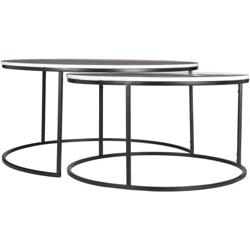 Surya Hearthstone Modern White Marble With Black Base Round Nesting Coffee Tables HTS-005 - Image 7