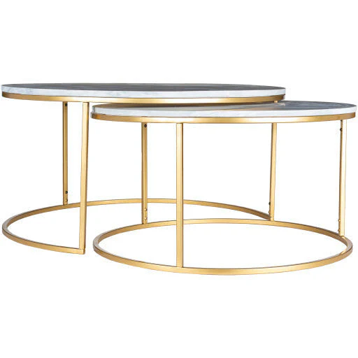 Surya Hearthstone Modern White Marble Top With Gold Base Round Nesting Coffee Tables HTS-006 - Image 6