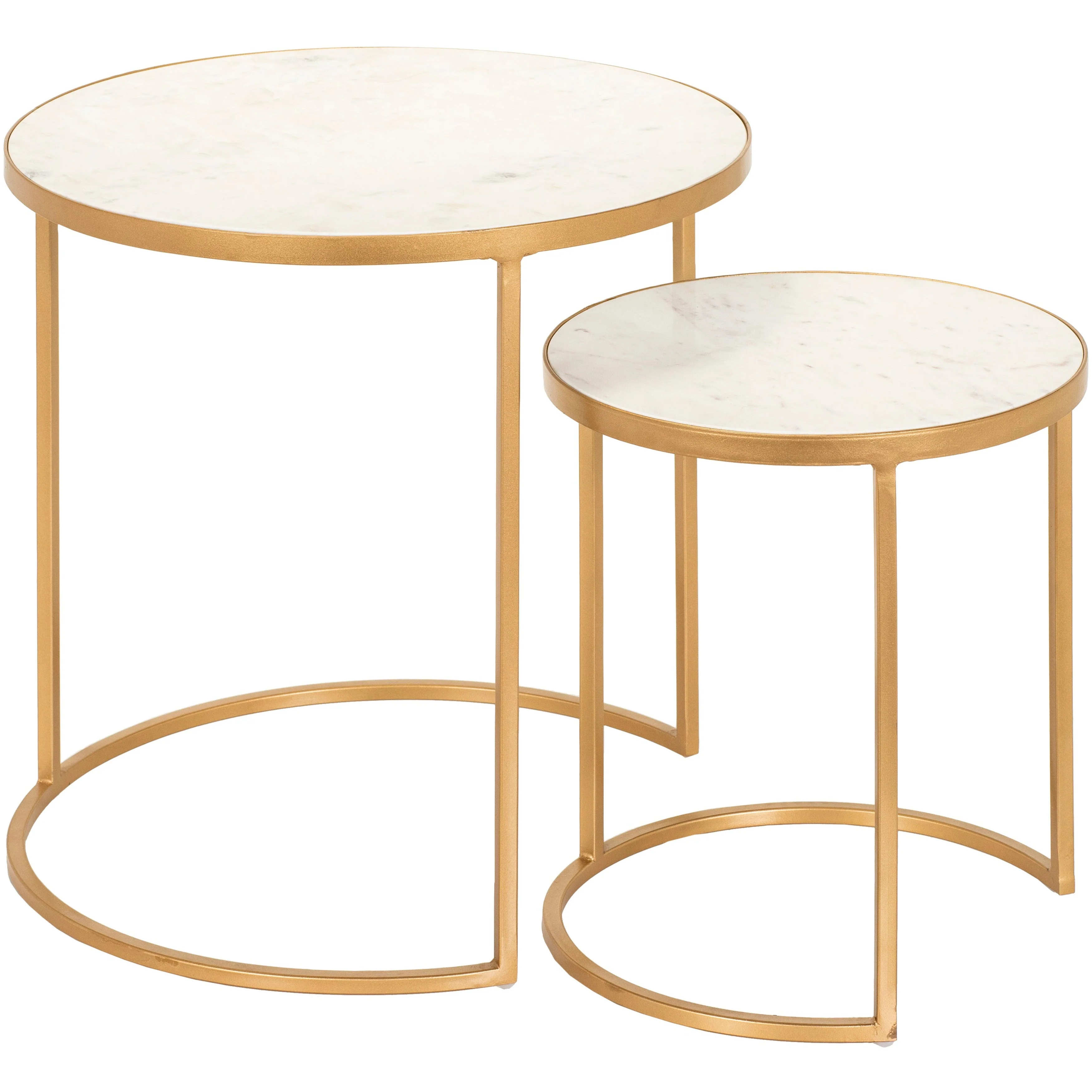 Surya Hearthstone Modern Marble Top With Gold Metal Base Set of 2 Nesting Accent Side Tables HTS-007 - Image 4