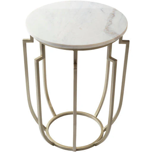 Surya Hendrix Modern White Marble Top With Champagne Metal Base Round Accent Side Table HNX-001 - Image 2