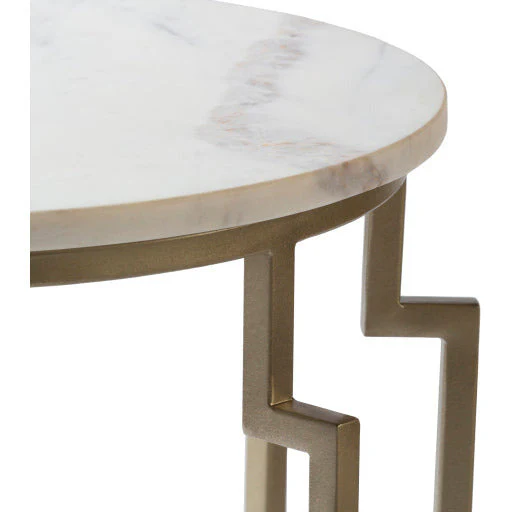 Surya Hendrix Modern White Marble Top With Champagne Metal Base Round Accent Side Table HNX-001 - Image 3