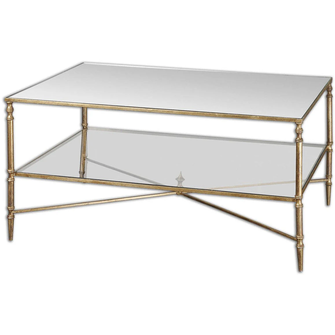 Uttermost Henzler Mirrored Top With Antiqued Gold Iron Coffee Table - Image 2