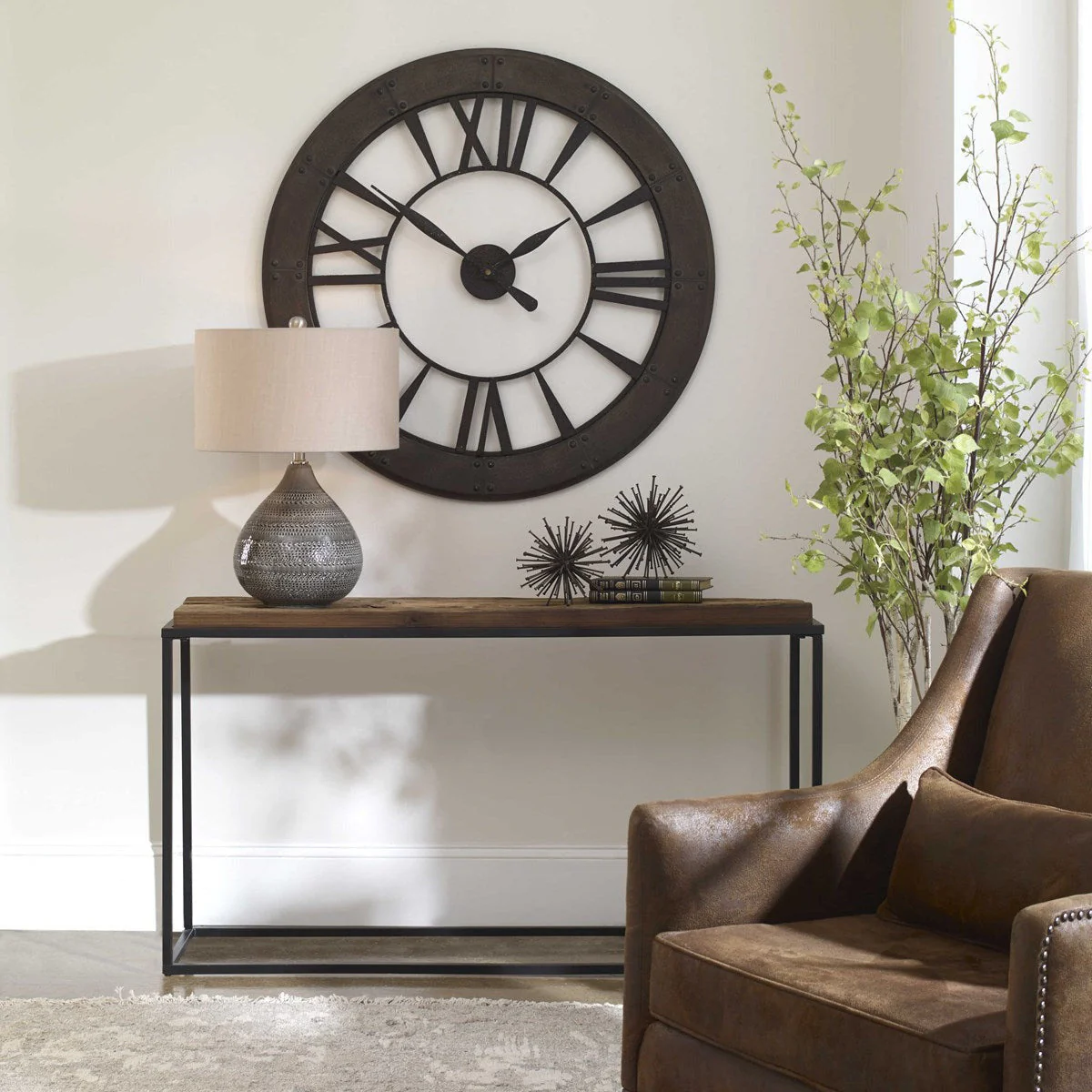 Uttermost Holston Natural Reclaimed Wood Top With Black Iron Rustic Modern Console Table - Image 5