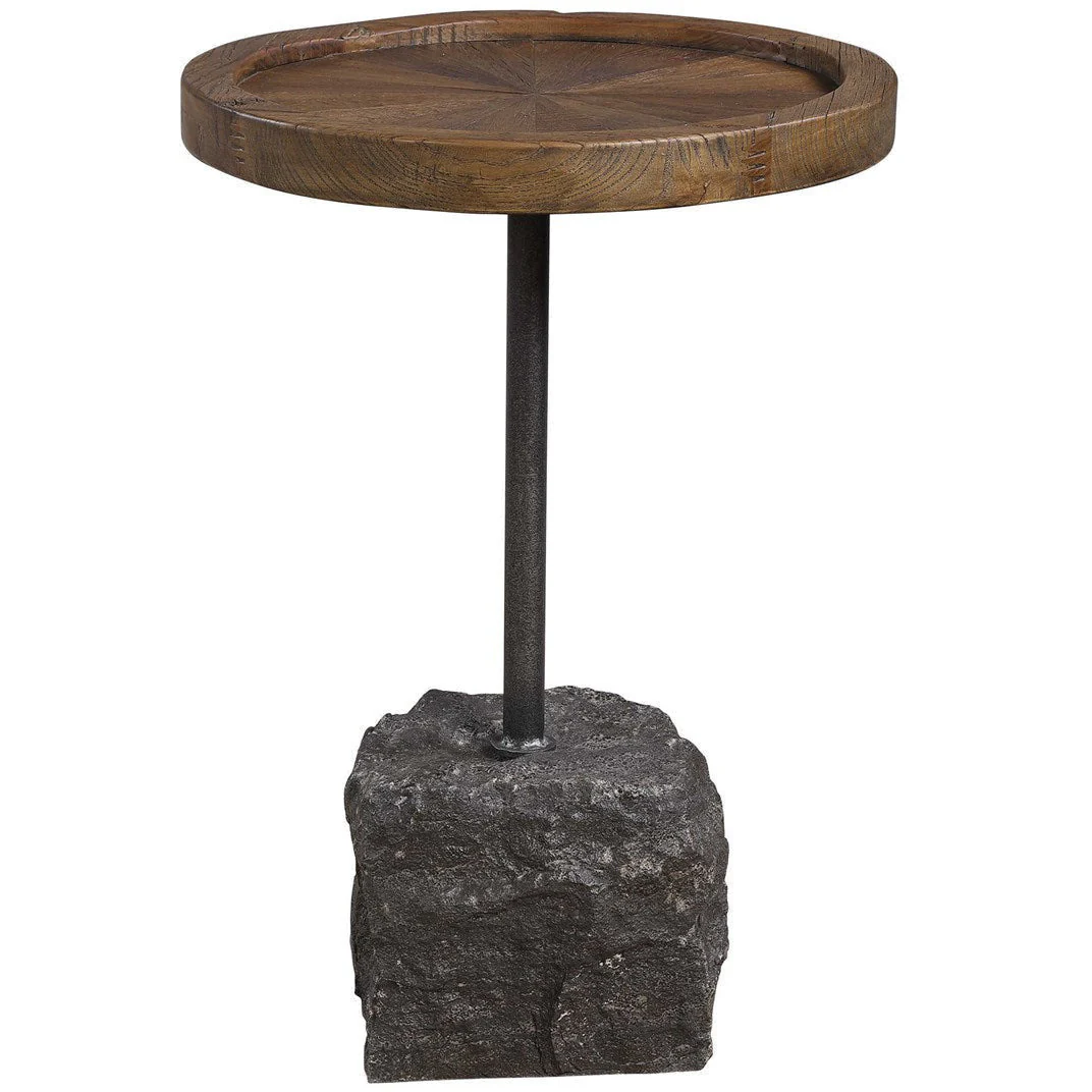 Uttermost Horton Natural Recycled Elm Top With Aged Iron Rustic Modern Round Accent Table - Image 3