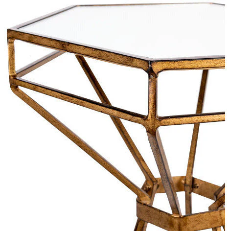Surya Hour Glass Modern Glass Top With Gold Metal Base Round Accent Side Table HRG-001 - Image 3