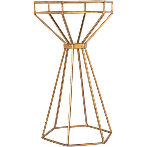 Surya Hour Glass Modern Glass Top With Gold Metal Base Round Accent Side Table HRG-001 - Image 5