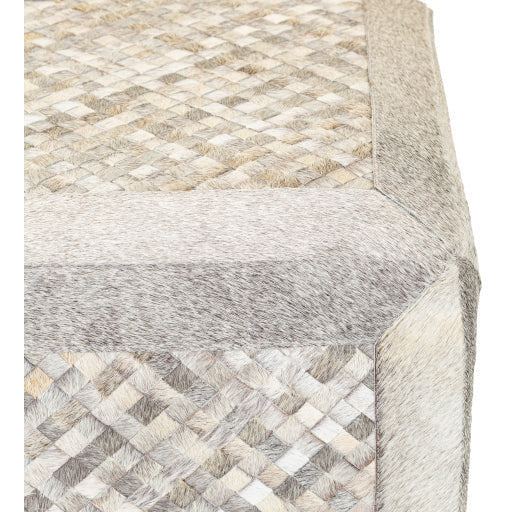 Surya Houston Modern Rustic Hair On Hide Gray, Charcoal & Taupe Patchwork Ottoman HOPF-001 - Image 5