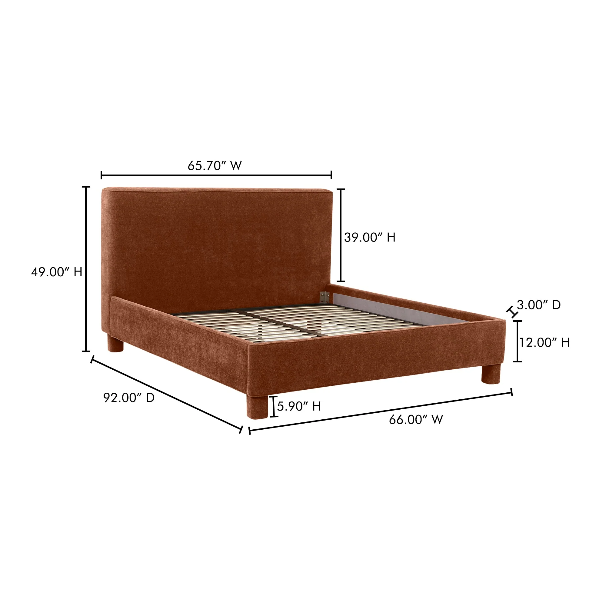Moe's Home Collection Ichigo Deep Orange Upholstered Queen Size Bed - Image 13