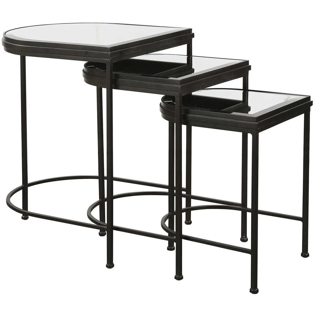 Uttermost India Mirrored Top With Matte Black Iron Set of 3 Nesting Tables - Image 3