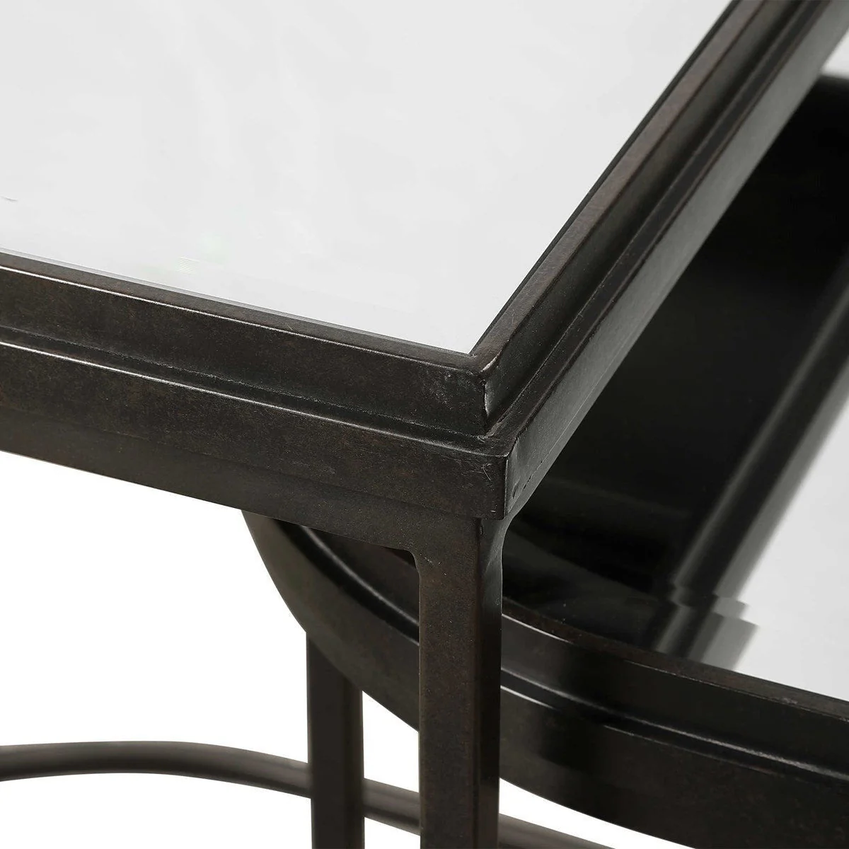 Uttermost India Mirrored Top With Matte Black Iron Set of 3 Nesting Tables - Image 5