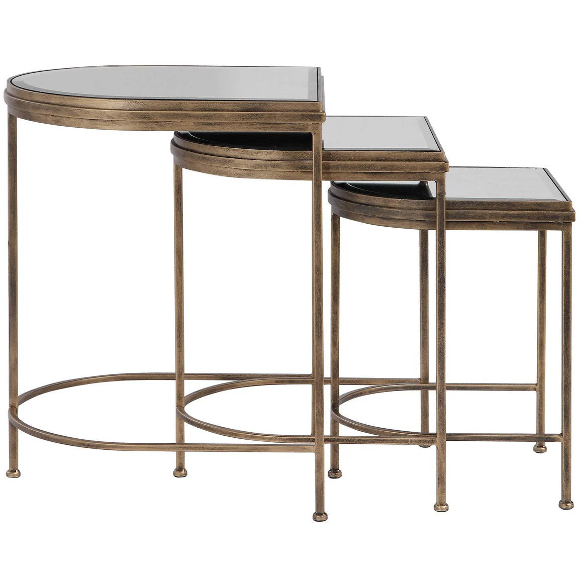 Uttermost India Mirrored Top With Antiqued Brushed Gold Iron Set of 3 Nesting Tables - Image 6