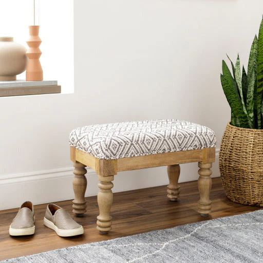 Surya Innisswell Modern Rustic Ivory & Charcoal Footstool Ottoman INI-001