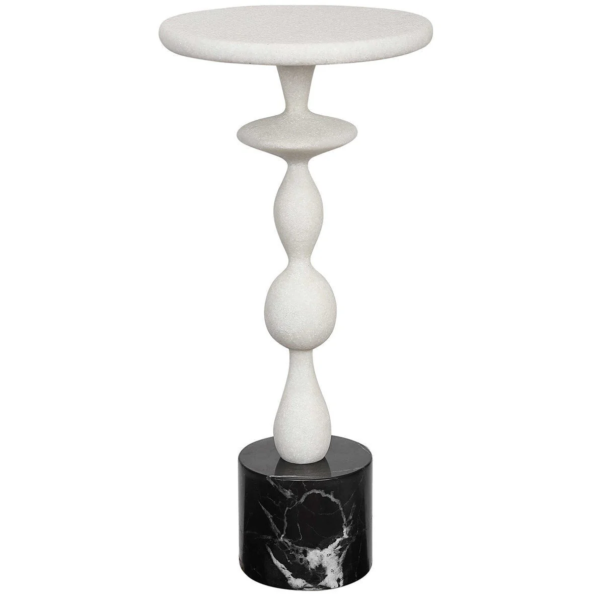 Uttermost Inverse White Stone With Black Marble Modern Round Drink Table - Image 2