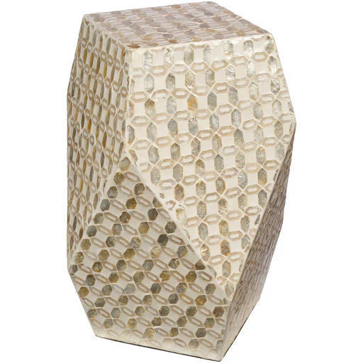 Surya Iridescent Modern Ivory & Beige Shell and Wood Accent Side Table ISC-005 - Image 2
