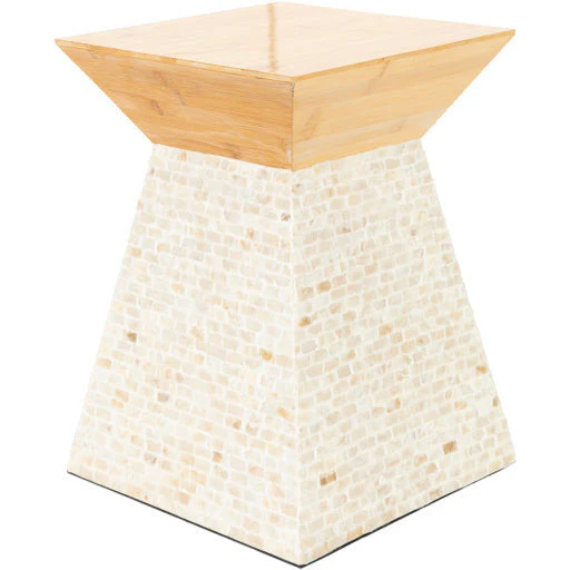 Surya Iridescent Modern Wood Top With Shell Base Accent Side Table ISC-007 - Image 2