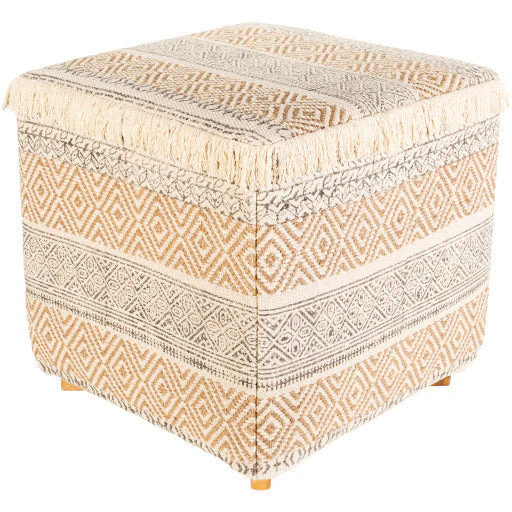 Surya Isaiah Modern Boho Cream, Tan & Charcoal Jute Pouf Ottoman IIH-001 - Image 3