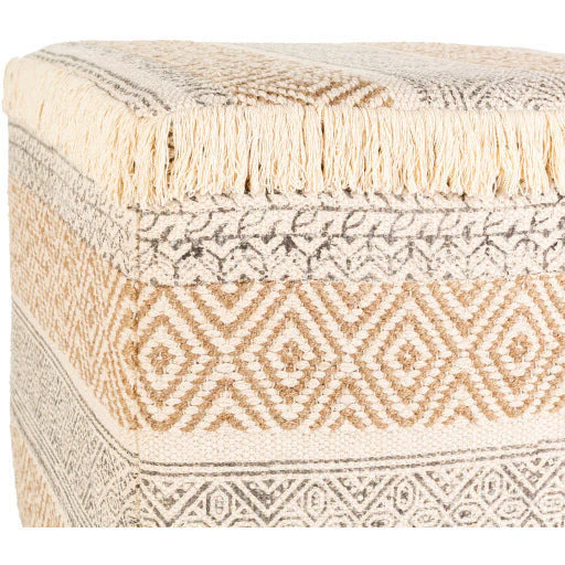 Surya Isaiah Modern Boho Cream, Tan & Charcoal Jute Pouf Ottoman IIH-001 - Image 5
