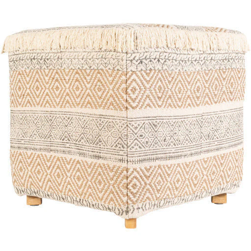 Surya Isaiah Modern Boho Cream, Tan & Charcoal Jute Pouf Ottoman IIH-001 - Image 6