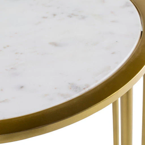 Surya Ivan Modern Marble Top With Metallic Brass Metal Base Round Accent Side Table IVA-001 - Image 4