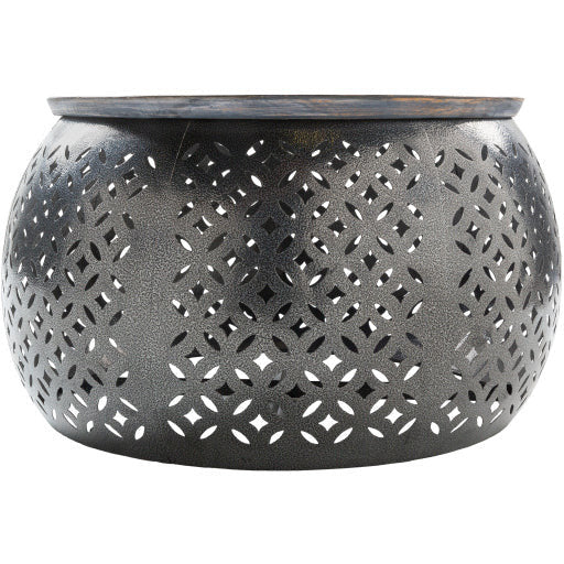 Surya Jaali Modern Dark Brown Wood Top With Charcoal Metal Base Round Coffee Table JLI-003 - Image 6