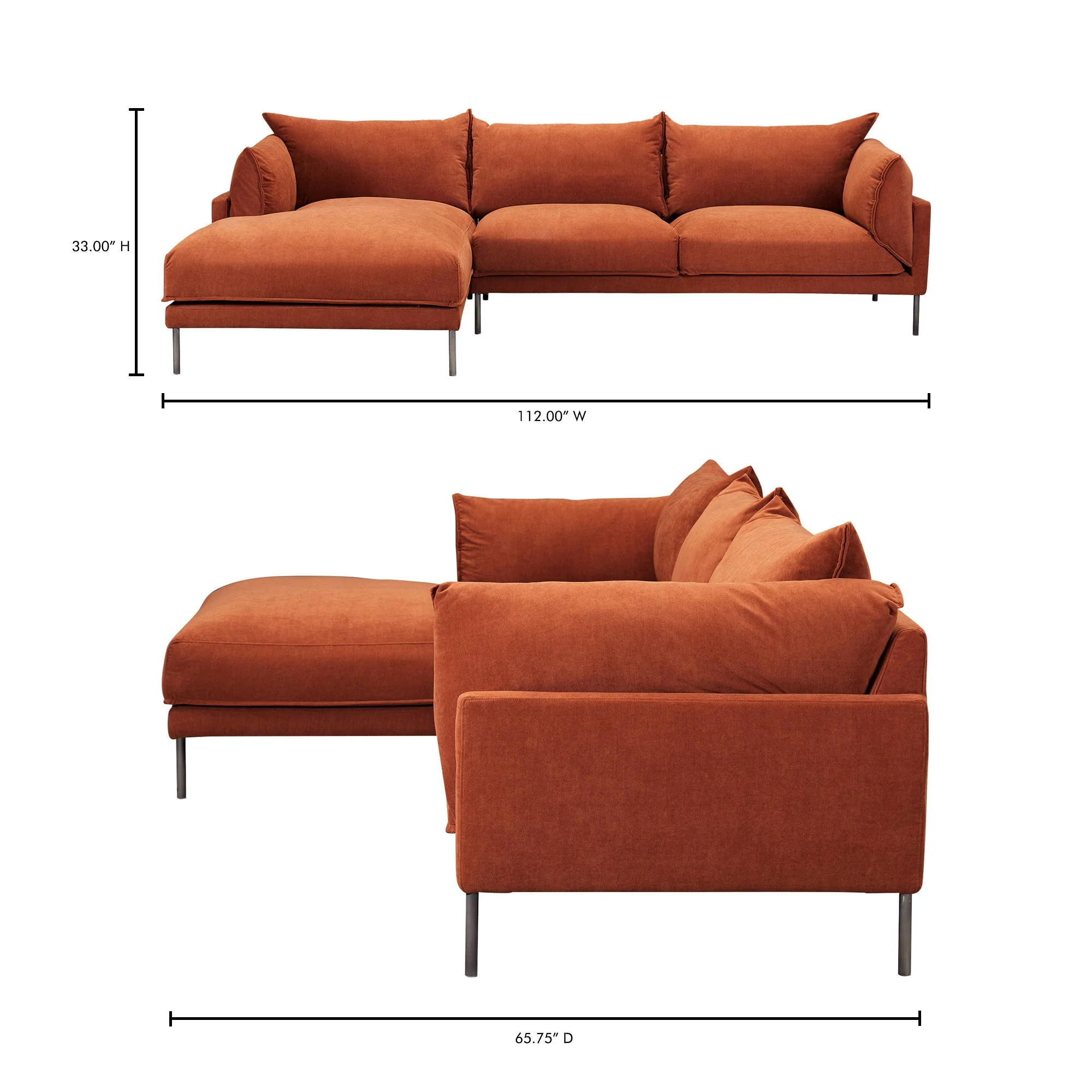 Moe's Home Collection Jamara Burnt Auburn Left-Facing Sectional - Image 8