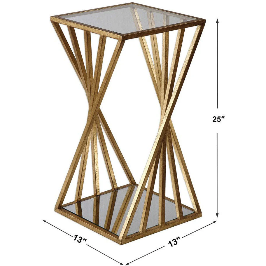 Uttermost Janina Mirrored Top With Gold Leaf Base Modern Accent Table - Image 4