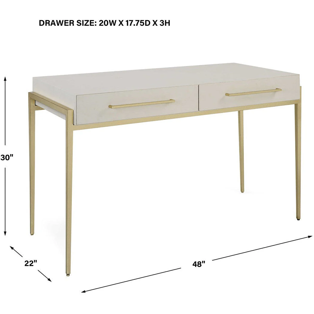 Uttermost Jewel White Faux Shagreen Top With Gold Leaf Iron Writing Desk - Image 9