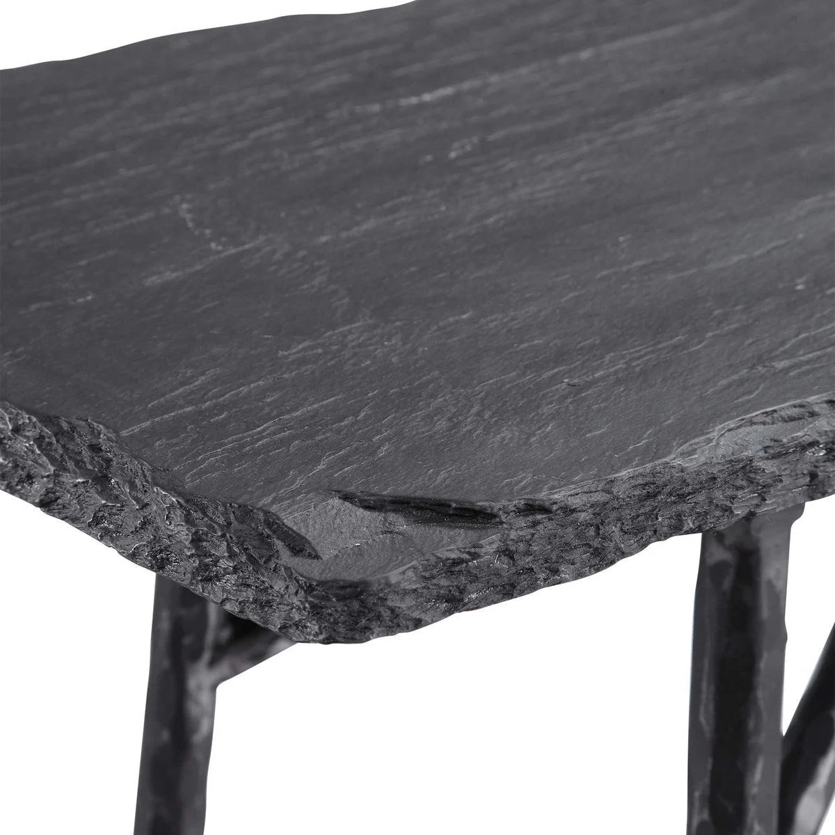 Uttermost Kaduna Textured Black Slate Top With Aged Black Iron Rustic Modern Console Table - Image 6